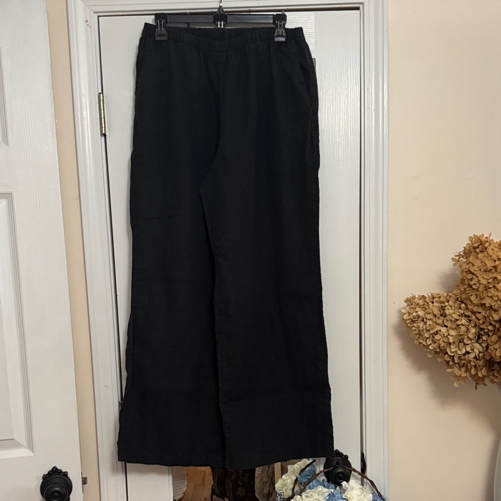 Flax Charcoal Linen Elastic-Waist Pants